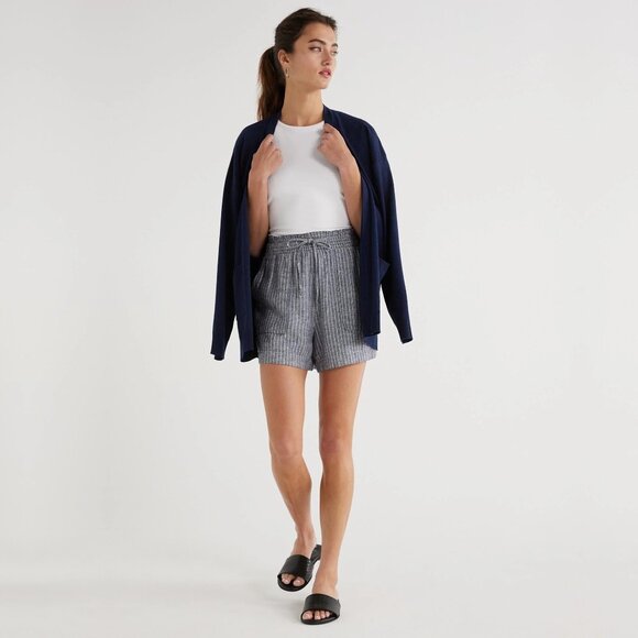 2/$24 Time and Tru Linen Blend Shorts with Smocked Waist Navy Stripe #A0326 TRB2 - Picture 3 of 13